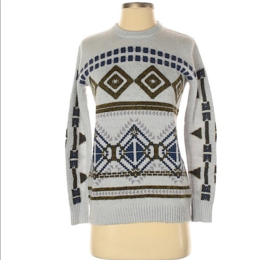 J Crew XXS blue wool/mohair blend southwestern crew‎ neck long sleeve sweater